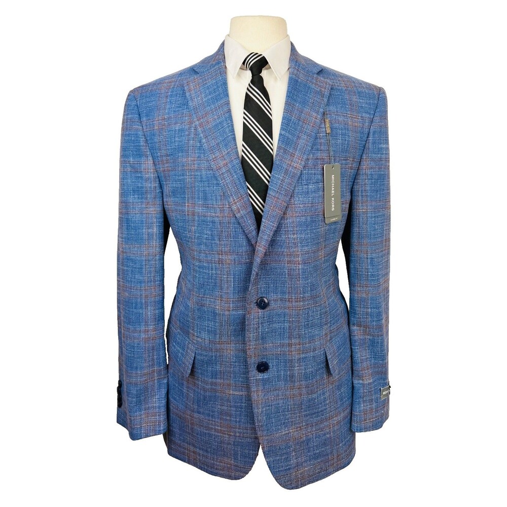 $295 NEW MICHAEL KORS MENS 48R BLUE/RUST CHECK BLAZER SPORT COAT SUIT JACKET